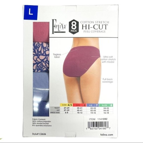 FELINA 8 Pack Hi Cut Cotton Stretch Full Coverage Panties - NEW - Picture 3 of 3